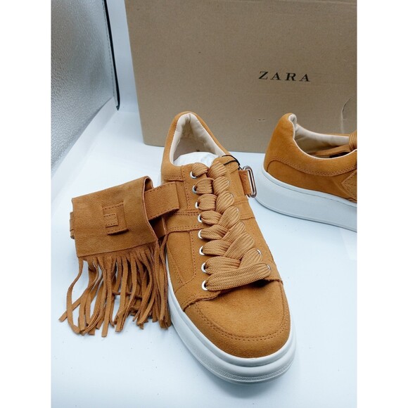 Zara Suede Fringe Sneaker in Deep Caramel size 7.5 - Picture 6 of 12